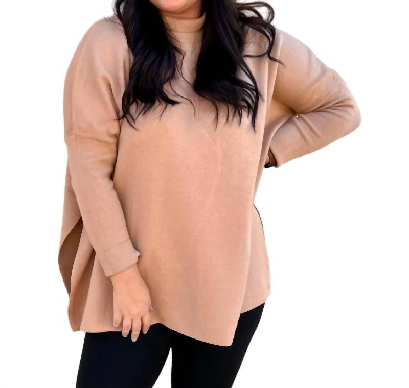 Allie Mock Neck Long Sleeve Top In Caramel