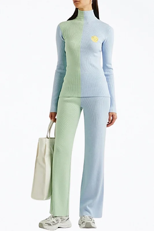 Awa Ribbed-Knit Turtleneck Top In Green/blue