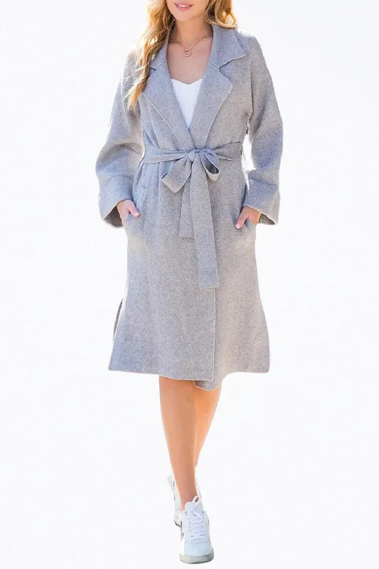 Belted Knit Cardigan In Heather Grey