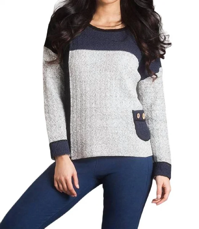 Boucle Color Block Crew Sweater In Slate Combo