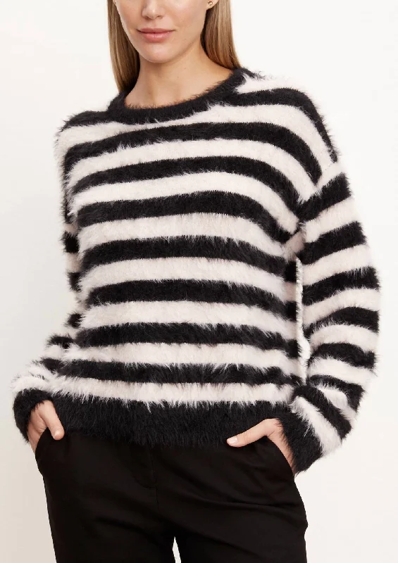 Crew Striped Sweater In Black/blush