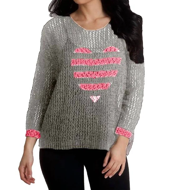 Crochet Heart Crew In Frost/pink