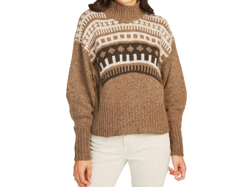 Fair Isle Yoke Mock Cashmere Sweater In Brownie/neutral