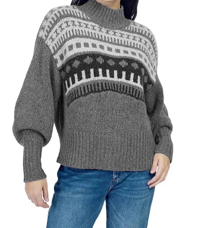 Fair Isle Yoke Mock Cashmere Sweater In Cement/neutrals