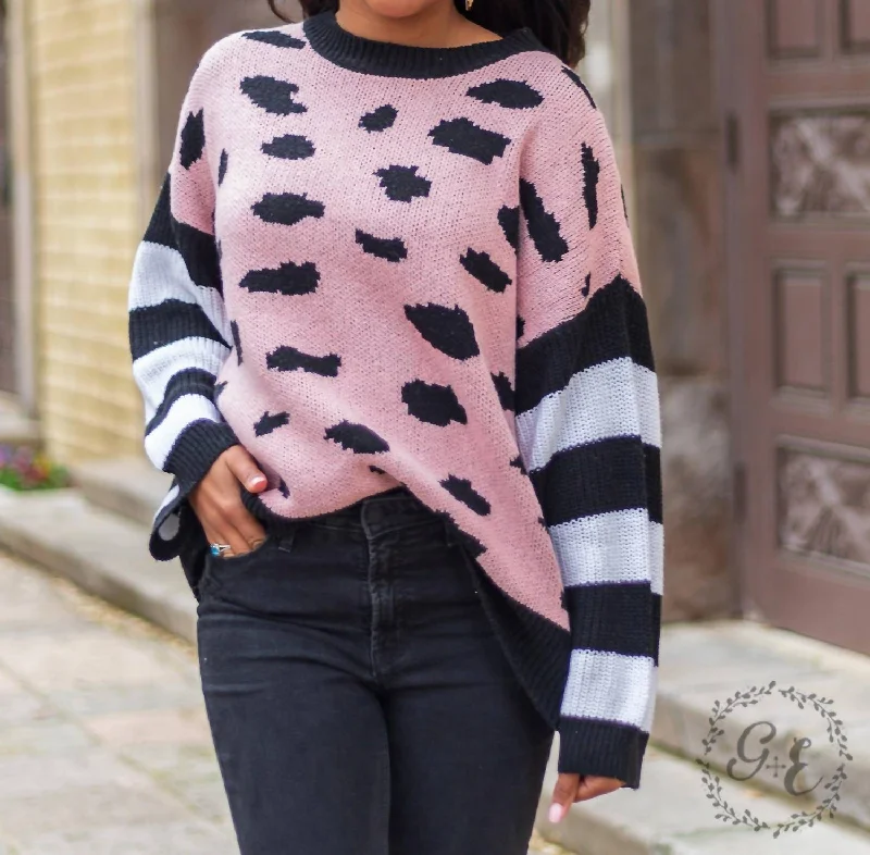 Fall-Ing In Warmth Long Sleeve Pullover Sweater In Pink