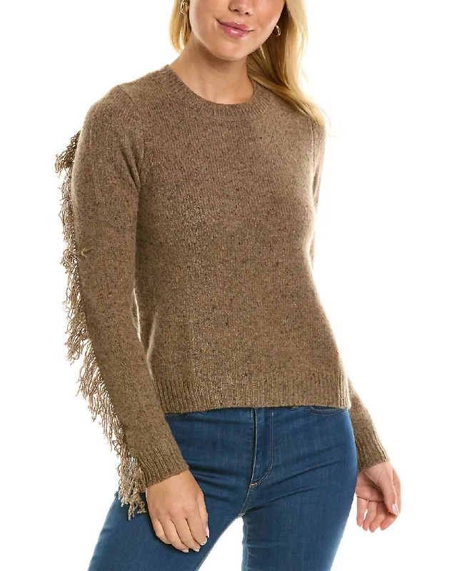 Fringed Crew Sweater In Brownie