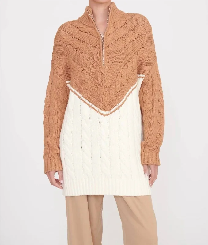 Hampton Sweater In Camel/ivory