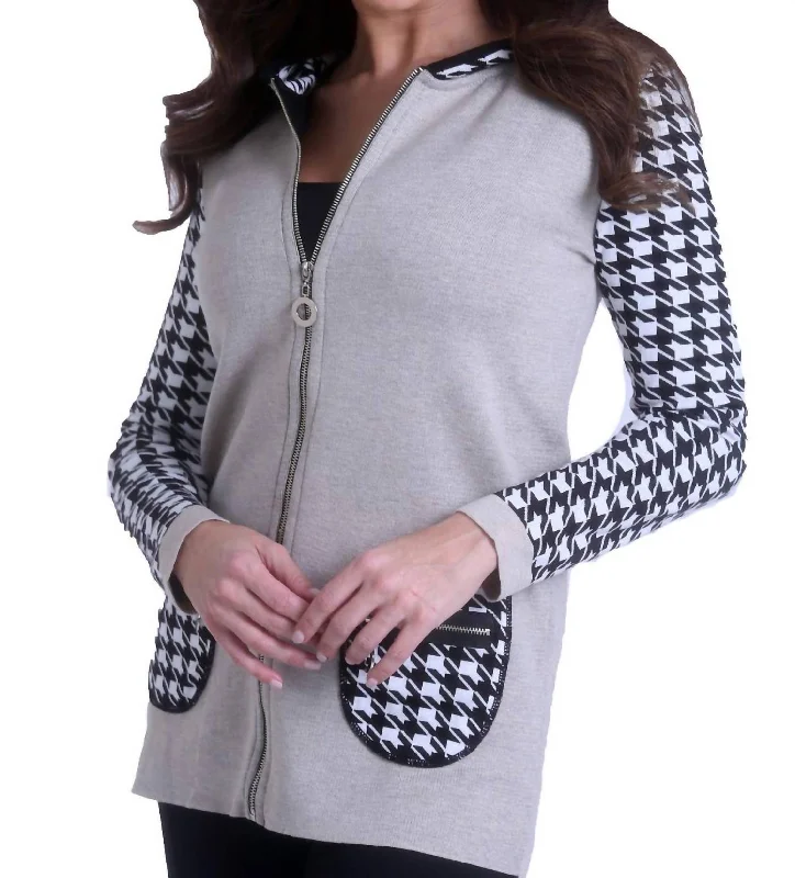 Houndstooth Cardigan In Stone/black