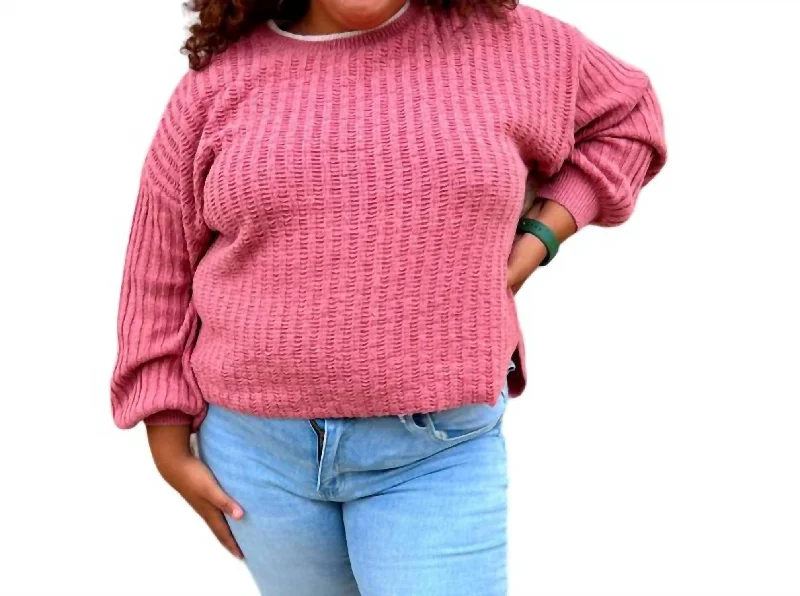 Kennedy Contrast Color Detail Neck Sweater Top In Pink