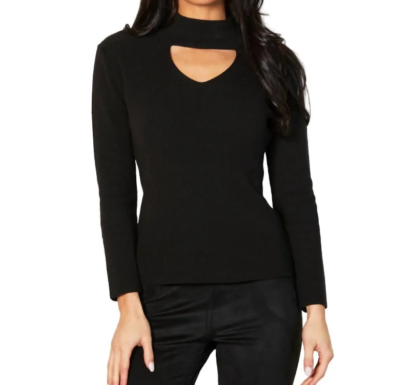 Keyhole Ribbed Top In Black