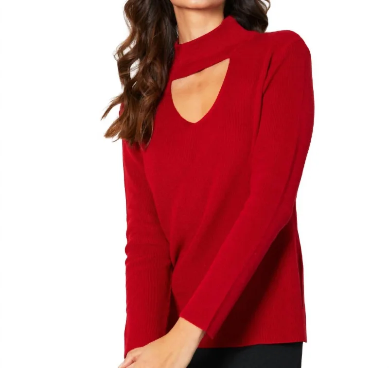 Keyhole Ribbed Top In Rouge