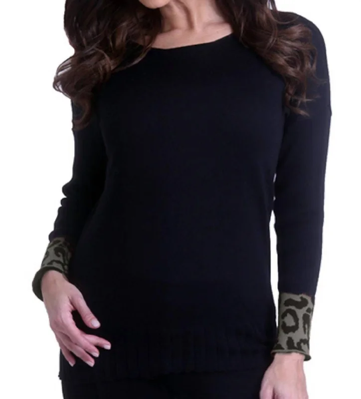 Leopard Sleeve Sweater In Black/gray