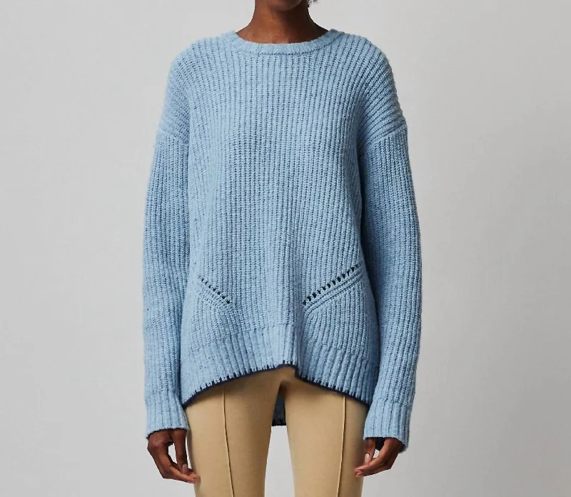 Merino Blend Crew Neck Sweater In Heather Denim Blue