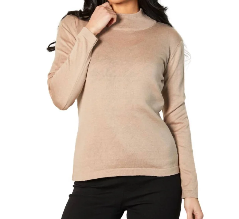 Mock Neck Long Sleeve Top In Sand