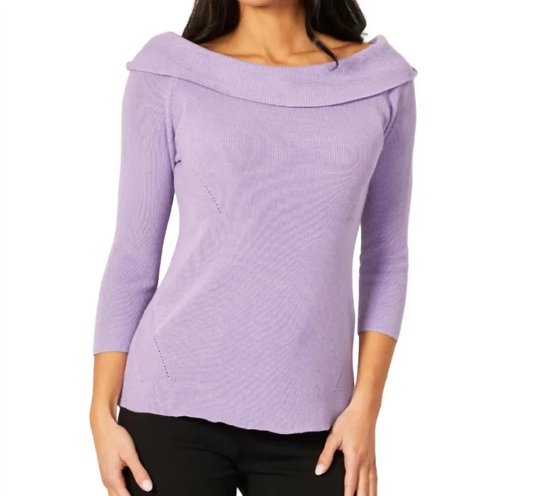 Off The Shoulder Ribbed Detail Top In Lilac