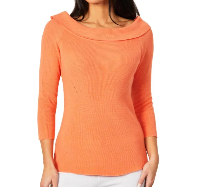 Off The Shoulder Ribbed Detail Top In Melon