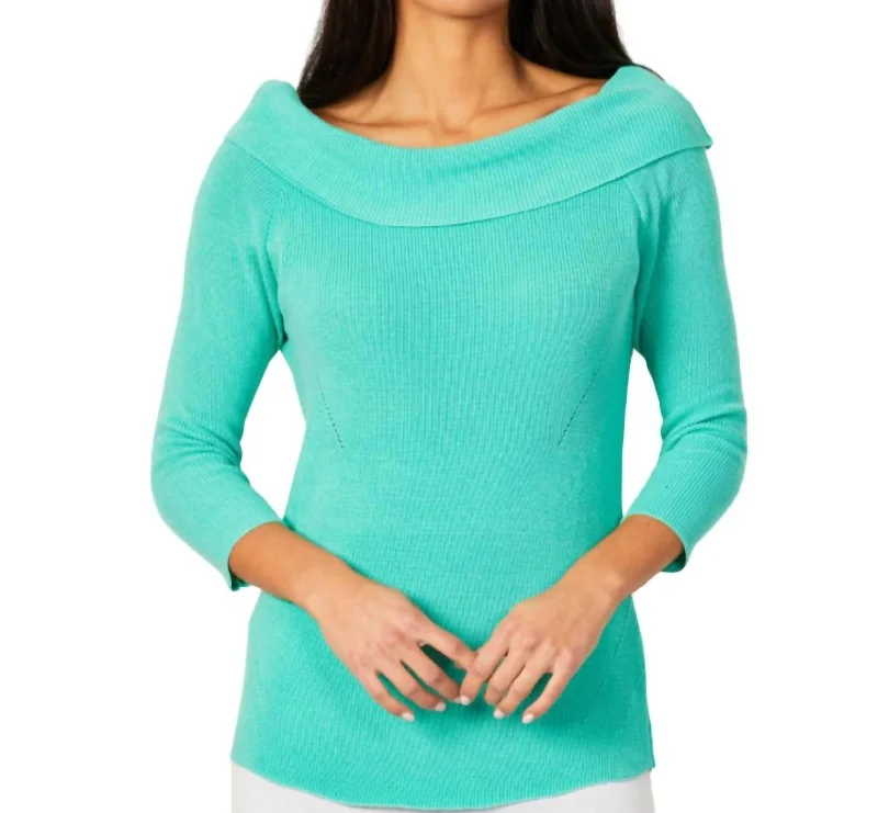 Off The Shoulder Ribbed Detail Top In Mint