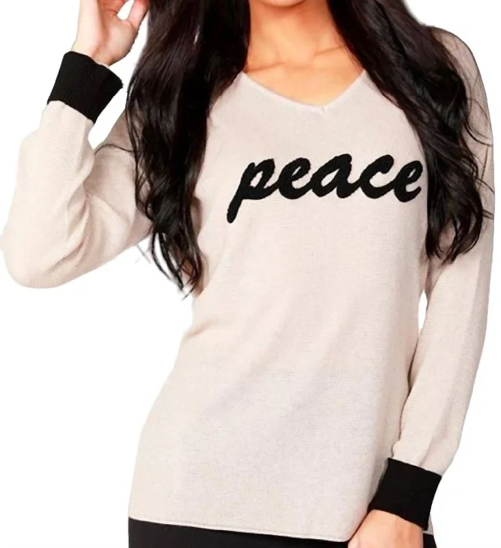 Peace V-Neck Top In Beige/black