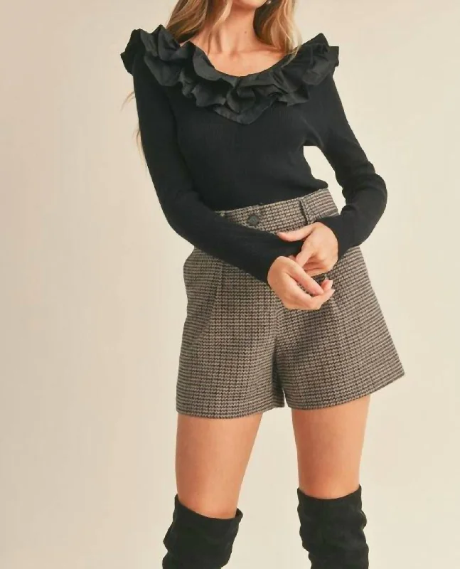 Ruffled Sweater Top In Black