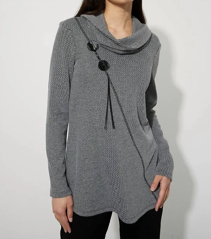 Shawl Collar Tunic Sweater In Grey/black