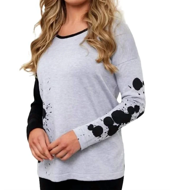 Splatter Color Block Crew Neck Sweater In Frost Combo