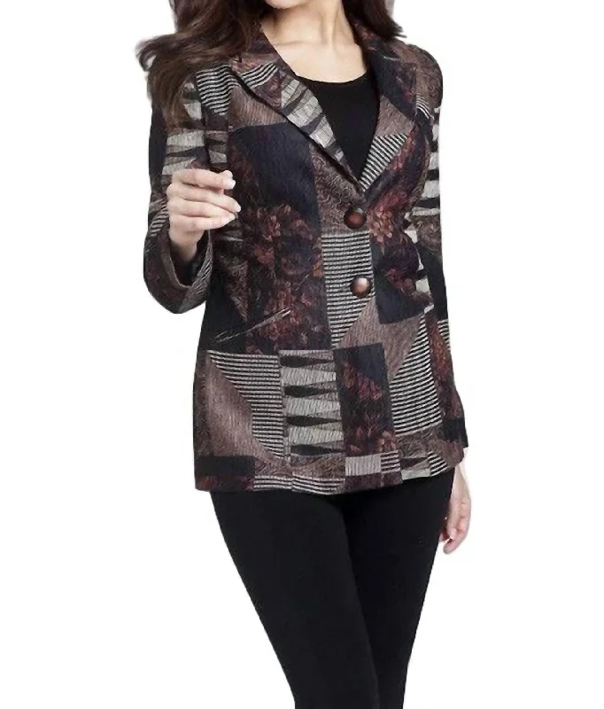 Tapestry Chenille 2-Button Cardigan In Black Multi