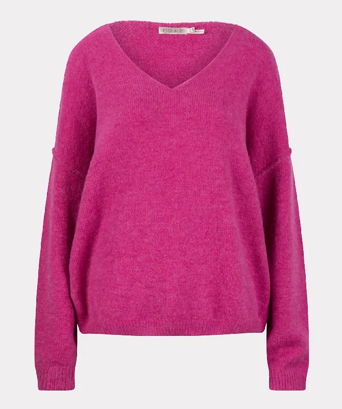 V Neck Sweater In Fuchsia