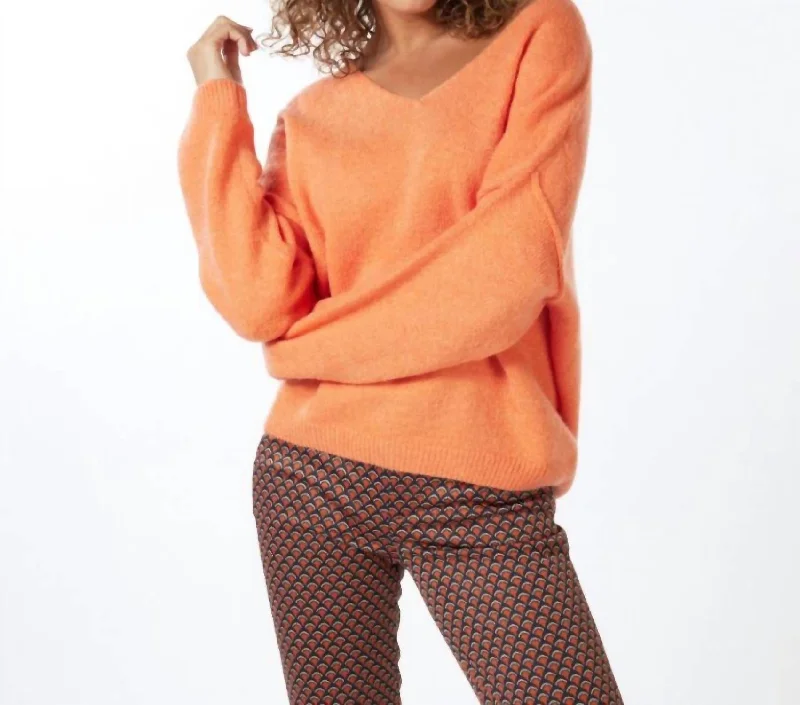 V Neck Sweater In Soft Orange