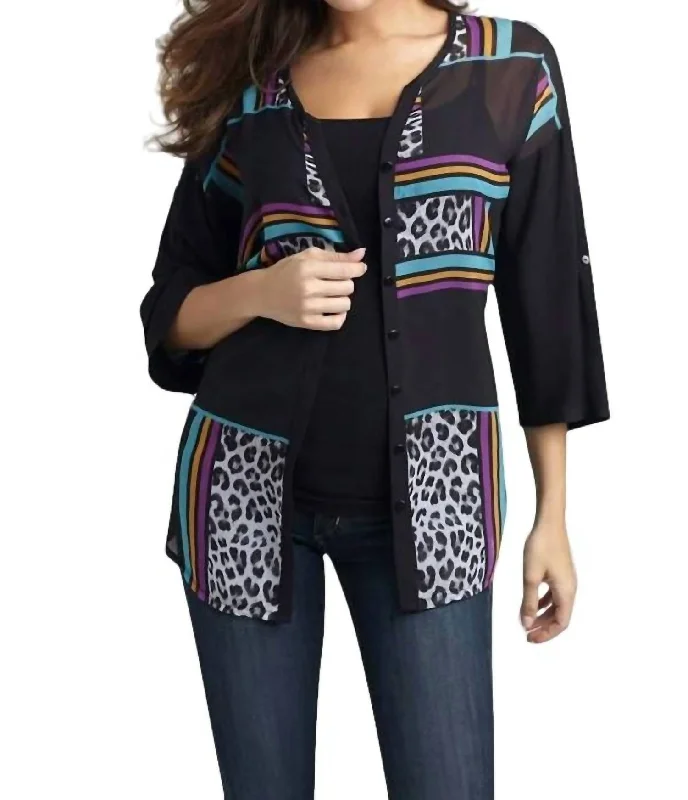 Wild Hues Long Cardigan In Black Multi