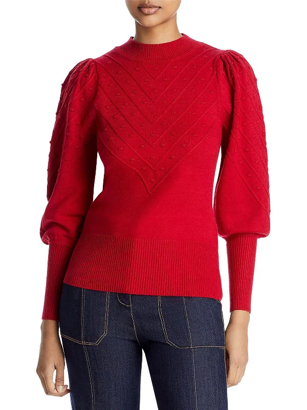 Womens Bubble Stitch Puff Sleeve Pullover Sweater