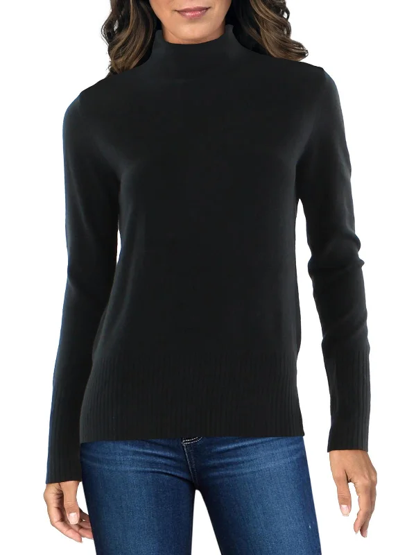 Womens Funnel Neck Ribbed Trim Funnel-Neck Sweater