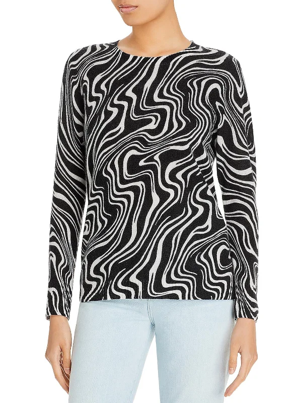 Womens Swirl Print Crewneck Pullover Sweater