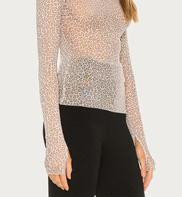 Zadie Power Mesh Turtleneck Top In Femme Leopard