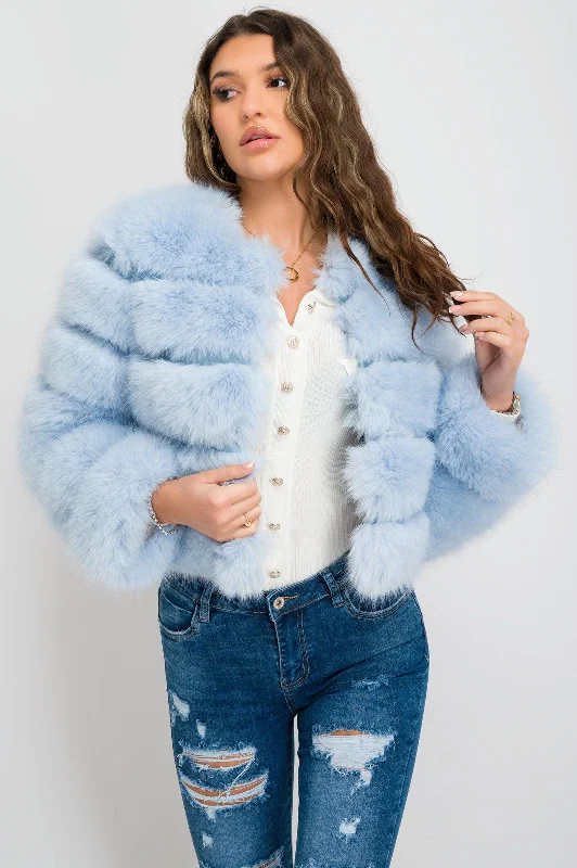 Light Blue Premium Faux Fur Jacket