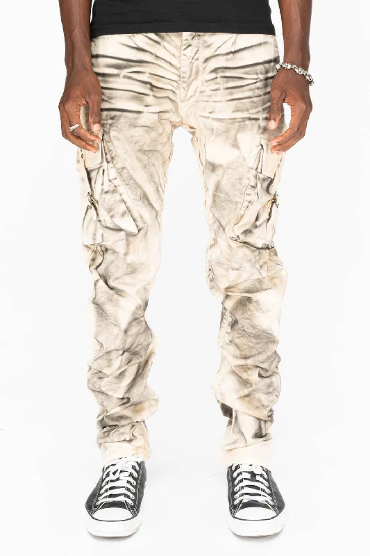 MENS MILITARY STYLE CARGO PANTS IN SUPER NATURAL BEIGE