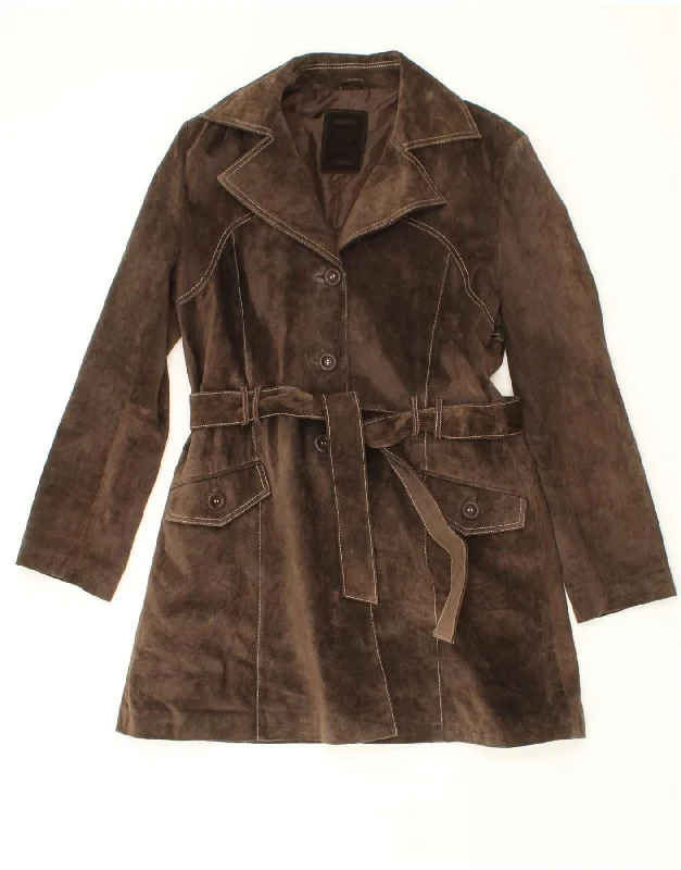 VINTAGE Womens Suede Overcoat UK  20 2XL Brown Leather