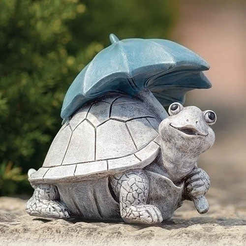 7" Turtle with Umbrella Pudgy Pal Garden Statue