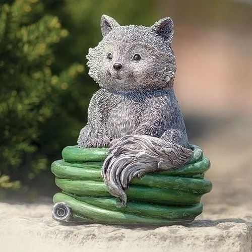 8.75" Fox on Garden Hose Pudgy Pal Garden Statue