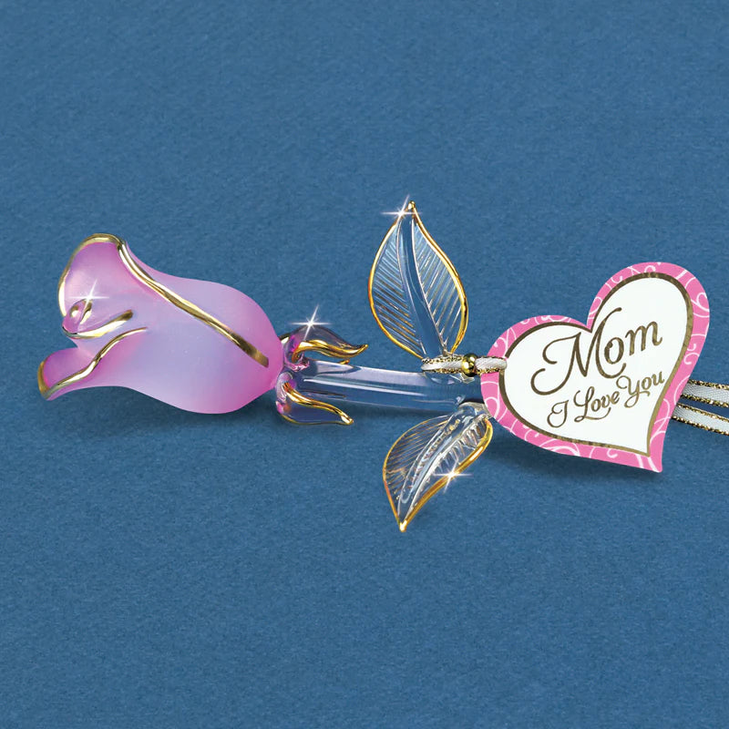 Glass Baron Pink Pearl Rose "Mom I Love You"