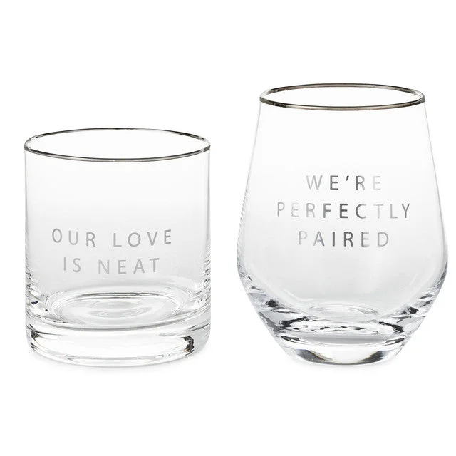 Hallmark Lowball and Stemless Wine Glass, Set of 2