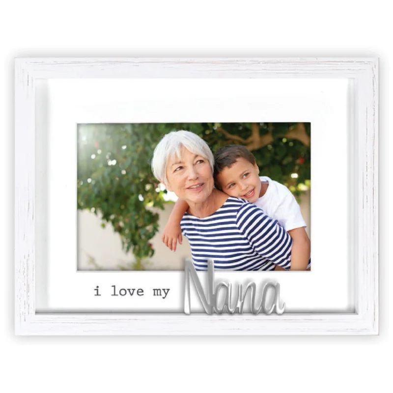 I Love My Nana Rustic Matted Picture Frame with Metal Word Attachment Holds 4"x6" Photo