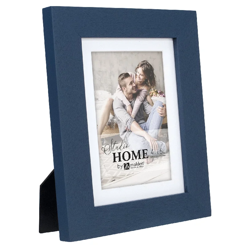 Matted Navy Wood Picture Frame Holds 4"x6" or 5"x7" Photo