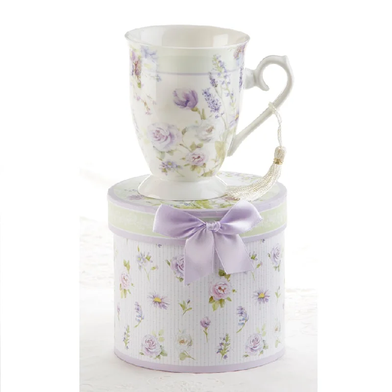 Porcelain Tea Mug Lavender Rose in Gift Box