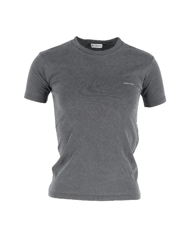 Balenciaga Logo Crewneck T-shirt in Grey Cotton