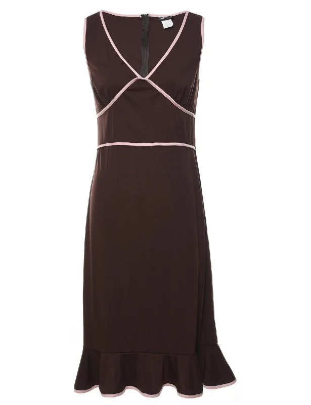 Dark Brown Midi Length Dress - S