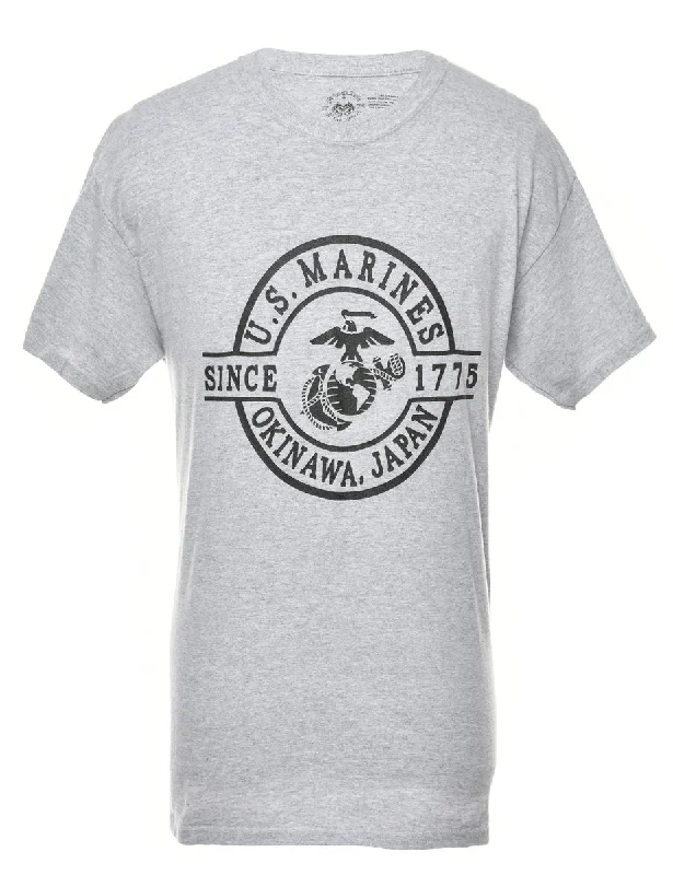 Grey US Marines Printed T-shirt - L