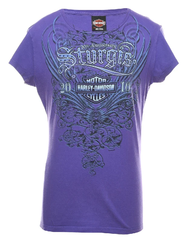 Harley Davidson Printed Purple T-shirt - M