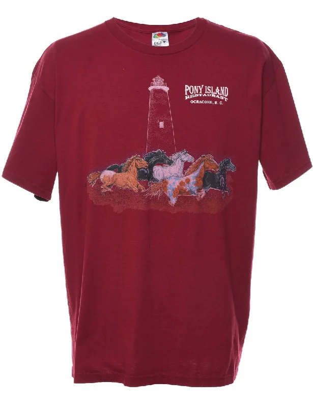 Maroon Printed T-shirt - XL