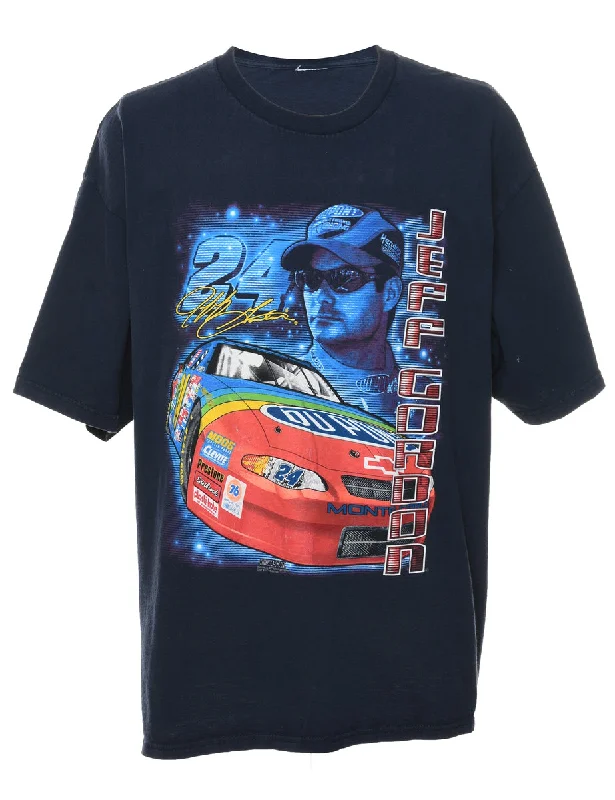 Navy Car Racing Printed T-shirt - XL