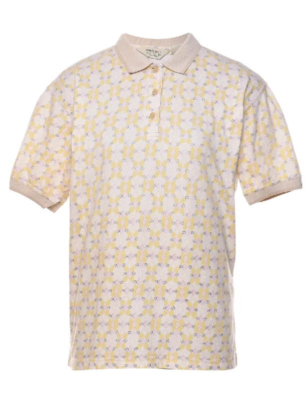 Reebok Light Yellow & Off-White Patterned Polo Shirt - M